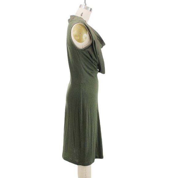 Gary Graham Green Knit Dress SZ 6 Wool Cotton Sleeveless Cowl Neck Layered Shift - Picture 6 of 12